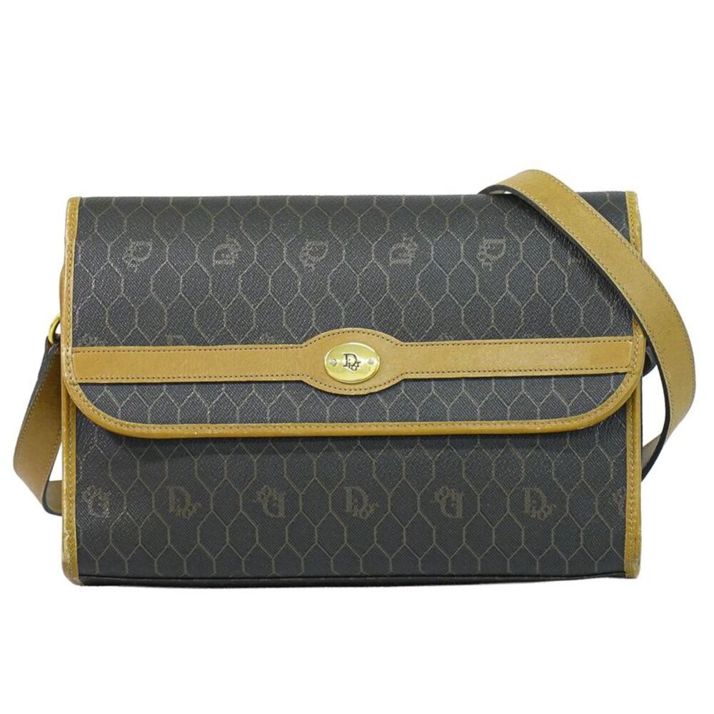 Christian Dior Vintage Honeycomb Canvas Black Canvas Shoulder Bag Bag